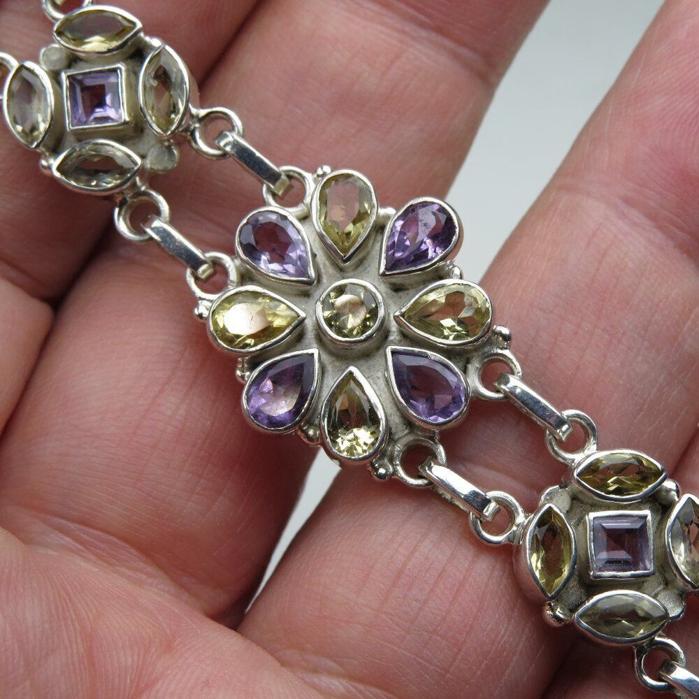 Sterling Silver Citrin Amethyst  Bracelet Hand Crafted